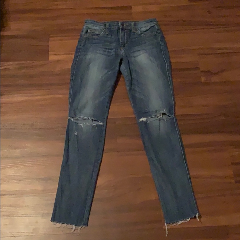 Joe’s distressed mid-rise skinny ankle jeans